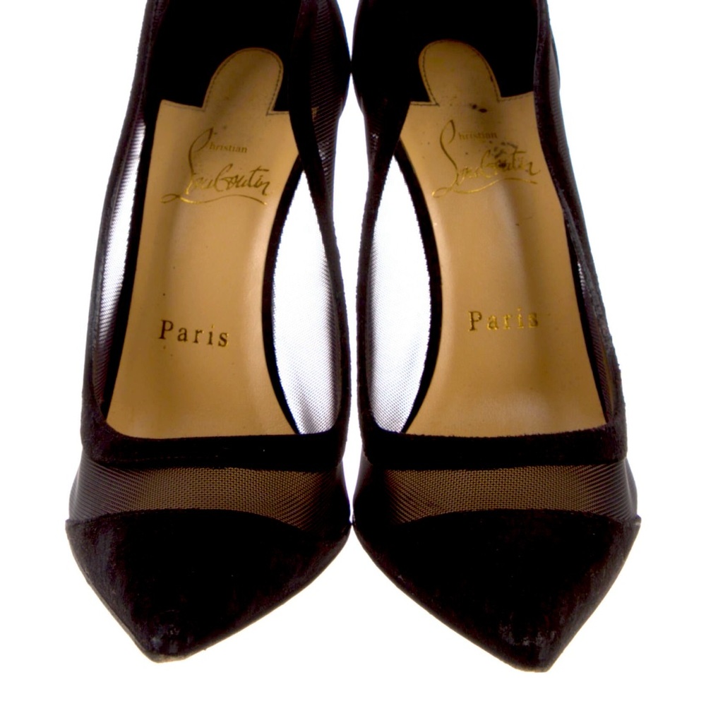 Size 39 EUC Christian Louboutin black pumps with mesh details.
